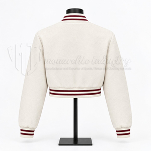 Custom <b>Women</b> <b>Varsity</b> Bomber <b>Jacket</b> Plain College <b>Jacket</b> Burgundy Trim Premium Streetwear Outerwear - Product Image 2