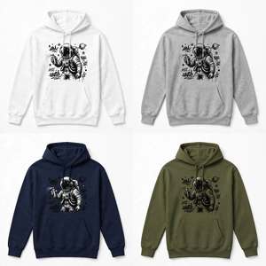 Sudadera con capucha negra de nuevo diseño, de algodón, con estampado gráfico de astronauta espacial, estilo urbano personalizado, unisex. - Product Image 6