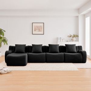 Divano a L Senza Struttura a 4 Posti in Tessuto Teddy, Design Antiscivolo, Braccioli Curvi ad Alta Densità 32D, Nessun Montaggio Richiesto, Chaise Longue per Soggiorno - Product Image 3