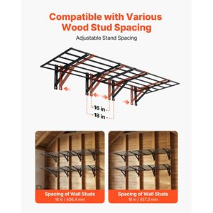 Scaffalatura a Muro in Acciaio a 2 Livelli per Garage, Set da 4 Unità da 2 x 3 Piedi, Stoccaggio Flottante 24 x 72 Pollici, 2 x 3 Piedi per Ripiano - Product Image 3