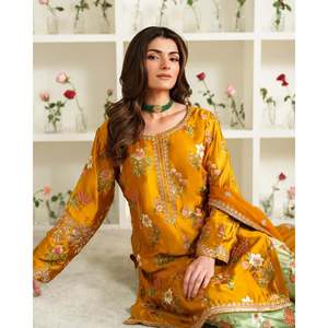 Hermoso Conjunto de Salwar Kameez de Seda, Top y Pantalón, con Dupatta Elegante para Fiestas - Product Image 5