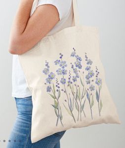 Sac fourre-tout en toile avec imprimé floral bleu, style bohème, imperméable, ouverture supérieure, pour la plage, les voyages, les courses quotidiennes, toutes saisons - Product Image 2