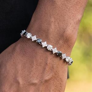 Pulsera Unisex de Oro Sólido de 14K con Baño de Rodio, Estilo Cubano, con Diamantes Naturales de Corte Brillante y Piedras Negras, Joyería de Lujo para Novias - Product Image 1