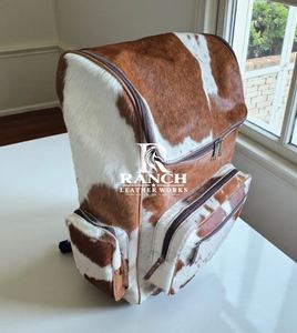 High Quality Genuine <b>Leather</b> Backpack Soft Handle Zipper Closure Lightweight Geometric Pattern Large Capacity Travel <b>Bag</b> RANCH - Product Image 1