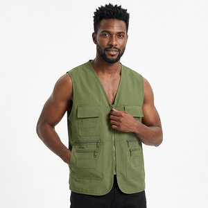 Gilet utilitaire à col en V pour homme, couleur unie, sans manches, avec plusieurs poches - Product Image 6