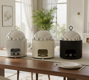 Chauffe-plat moderne et écologique de qualité durable, en acier inoxydable poli argenté avec couvercle métallique, idéal pour les buffets de mariage - Product Image 4