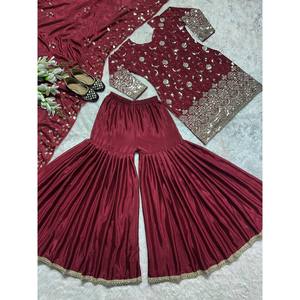 El conjunto de traje de fiesta de diseñador para mujer incluye Top Sharara Plazzo Dupatta - Product Image 6