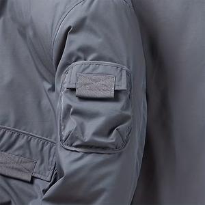 Chaqueta Bomber para Hombre, Color Sólido, Cierre de Cremallera, Resistente al Viento, Estilo Casual, Gris, Cuello Camisero, Material de Poliéster, para Otoño - Product Image 4