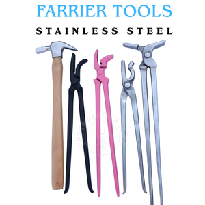 Kit de herramientas para herrador con delantal de cuero, separador de pezuñas, clincher curvo rosa, clincher tipo caimán y martillo de accionamiento - Product Image 5