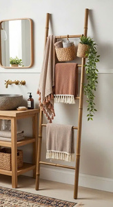 High Quality Vietnam Export Eco-Friendly Classic Rectangle Bamboo <b>Ladder</b>-Multifunctional Bathroom Kitchen Towel Rack Plant Stand - Product Image 5