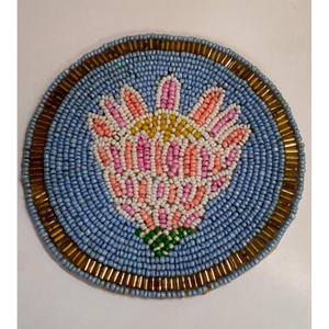 Colorful Beaded Coaster Handmade Round Floral Design Drink Coaster <b>Table</b> <b>Protection</b> Mat Stylish Home Decor Unique Gift Idea - Product Image 2