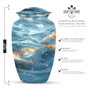 Urna Funeraria de Aluminio con Acabado Azul Mármol Personalizada para Cenizas Humanas de Adultos, con Tapa y Bolsa de Terciopelo Incluidas - Product Image 6