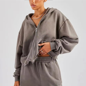 Vente en gros de sweats à capuche zippés pour femmes en polaire brossée, vêtements d'extérieur pour femmes, faible MOQ - Product Image 4