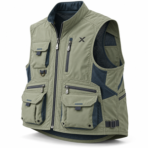 Gilets de pêche et gilets utilitaires pour hommes - Vert olive - Six couleurs - Fabricant de vêtements de sport et de plein air - Style multi-poches - Product Image 3