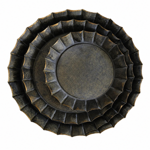 Round Metal Charger <b>Plate</b> Set of 3 Scallop Fluted <b>Vintage</b> Handmade Dishes for Serving - Product Image 1