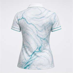 Custom Logo <b>Womens</b> <b>White</b> Aqua Marble Short Sleeve <b>Polo</b> <b>Shirt</b> Quick Dry Sublimation Golf Sportswear - Product Image 2