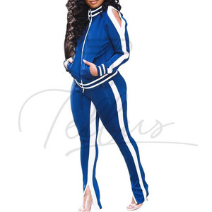 Ensemble de survêtement femme multicolores, style nouveau, 2 pièces, manches longues, fermeture éclair - Product Image 2