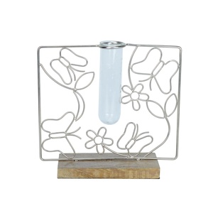 Vase de table moderne en métal en forme de papillon avec tube en verre, hauteur 31,5 cm, noir, porte-fleurs décoratif - Product Image 1