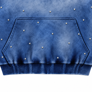 Sudadera con Capucha Personalizada de Felpa Francesa con Estampado de Diamantes de Imitación, Unisex, Corte Holgado, Estilo Urbano, con Bolsillo, Diseño de Llama Azul, Corte Regular - Product Image 4