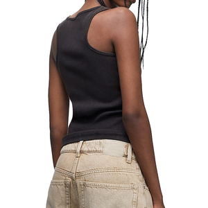 <b>Women's</b> <b>Black</b> Ribbed Knitted <b>Tank</b> <b>Top</b> O-Neck Solid Color Minimalist Regular Fit - Product Image 2