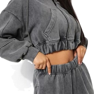 Conjunto de 2 Piezas con Lavado Ácido para Mujer, Informal, Manga Larga, Cierre de Cremallera, Top Corto y Leggings de Cintura Alta, Conjuntos Deportivos para Otoño 2026 - Product Image 5