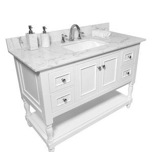 Top per Mobile Bagno in Pietra Ingegnerizzata Montary 43x22, Colore Marmo Bianco Carrara, Lavabo in Ceramica Rettangolare da Incasso - Product Image 2