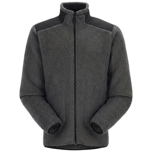 Wholesale Men's Solid Long High-Pile Sherpa Fleece <b>Waterproof</b> <b>Jacket</b> Custom Logo Winter <b>Warm</b> Stand Collar Full-Zip Outdoor - Product Image 2