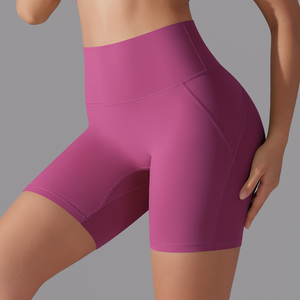 Shorts de Yoga Sencillos de Cintura Media para Mujer, Color Sólido, Sin Costuras, Spandex, Poliéster, Elásticos en Cuatro Direcciones, para Entrenamiento, Gimnasio, Fitness, Running, Ciclismo - Product Image 2