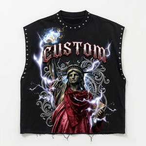 เสื้อกล้ามปักลายเพชร Glory Custom ผ้าเจอร์ซีย์คอตตอน 100% สไตล์วินเทจใหม่ พิมพ์ลายกราฟิกตามสั่ง เสื้อยืดแขนกุดสำหรับใส่ได้ทั้งชายและหญิง - Product Image 1