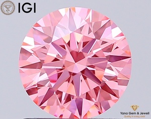 Magnifique diamant de laboratoire CVD de couleur rose vif fantaisie, clarté VS2, 6,33 mm, forme ronde, 1,00 carat, avec certificat IGI pour bague - Product Image 1