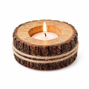 Handcrafted Pine Wood <b>Candle</b> Holder with Twine - Wholesale Rustic Home Dcor - Product Image 1