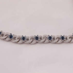 สร้อยคอเงินแท้ 925 ประดับไพลินสีน้ำเงินและมอสซาไนต์ ดีไซน์แบบ Cuban Link  ตกแต่งลายดอกไม้สุดหรู - Product Image 6