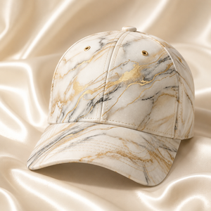 Gorra de Béisbol de Lujo con Patrón de Mármol, 6 Paneles, Impresión Completa, Estructurada, Unisex, Deportiva, Informal, de Algodón y Poliéster, Personalizable OEM ODM - Product Image 1