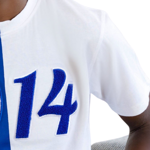 เสื้อยืดเชนิลล์ Phi Beta Sigma Half 1914 สีน้ำเงินขาว สำหรับผู้ชาย ลายตัวอักษรกรีก เสื้อยืดพรีเมียมสำหรับสมาคมนักศึกษา แขนสั้น ทรงคลาสสิก - Product Image 4