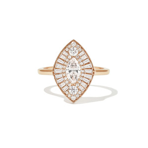 Anillo de Compromiso de Oro Amarillo de 14K con Diamante Cultivado en Laboratorio, Corte Marquesa, Estilo Art Deco - Product Image 3