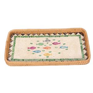 ถาดเสิร์ฟทรงสี่เหลี่ยมลายปลา ทำจากมุกและหวาย สำหรับตกแต่งโต๊ะอาหารในครัว ขายส่ง - Product Image 1
