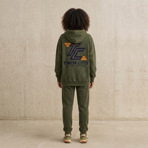 Ensemble de sweat-shirt à capuche pour femme Twin City, en mélange de coton polaire, décontracté, pour l'automne, avec poches et logo imprimé - Product Image 5