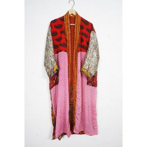 Robe de chambre kimono en soie indienne multicolore, style Kantha, vente en gros, vêtements de nuit faits main, patchwork, robe longue maxi - Product Image 5