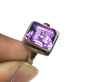 Bague en améthyste naturelle, argent sterling 925 massif, taille carrée, faite à la main, style bohème, forme fleur, certifiée par un tiers - Product Image 2