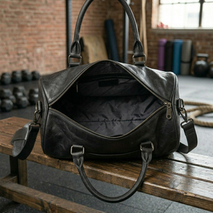 กระเป๋าออกกำลังกายหนังแท้สีดำขนาด 20 นิ้ว พรีเมียม สำหรับเดินทางท่องเที่ยวช่วงสุดสัปดาห์  ผู้ผลิตและจำหน่ายส่ง OEM - Product Image 4