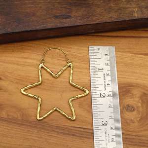 Star <b>Hoop</b> Earrings | Hammered Textured <b>Large</b> Star Shape <b>Hoops</b> | Bohemian Geometric Statement Earrings Women Fashion Jewelry - Product Image 2
