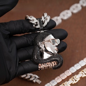 Mens 925 Silver Black Moissanite <b>Custom</b> Portrait Pendant Two Tone Iced Out <b>Name</b> Charm Luxury Statement <b>Necklace</b> Jewelry - Product Image 1