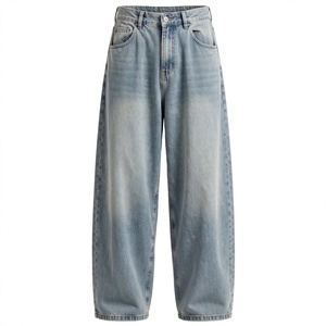 Jean en denim délavé bleu clair gris vintage pour homme, taille haute, coupe large, poches décontractées, le plus vendu, de BD - Product Image 1