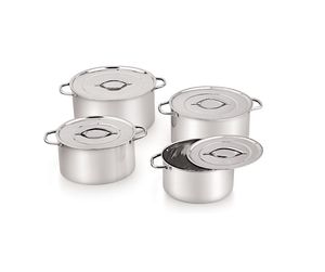 Ensemble de 5 casseroles en acier inoxydable, poignées ergonomiques, couvercles, design classique, fond plat, passe au lave-vaisselle - Product Image 1