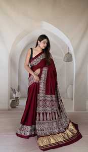 Pure Modal Silk Hand Block Printed Saree With <b>Tissue</b> Pallu Ethnic Wear New Collection <b>Wedding</b> Party Festive Saree Limited Stock - Product Image 2