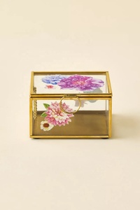 Wholesale Latest Floral Lid Brass and Glass Luxury Jewelry Storage and Organizer Box Handmade <b>Earrings</b> <b>Case</b> Customizable - Product Image 3