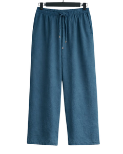 Conjunto de Dos Piezas para Mujer, Camisa Amarillo Mostaza y Pantalones Anchos Azules, Estilo Casual de Algodón y Lino, Ropa Holgada de Verano, OEM - Product Image 2