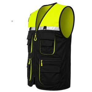 Gilet de sécurité réfléchissant haute visibilité unisexe noir rose en polyester avec poches - Product Image 2