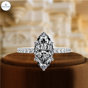 แหวนเพชรทรงมาร์คีส์ 1.5 กะรัต เพาะเลี้ยงในห้องปฏิบัติการ แหวนหมั้นทอง 14K แบบคลาสสิกประดับเพชรแบบพาเว่ แหวนแต่งงานแบบฮาโลซ่อน แหวนเจ้าสาวแบบโซลิแทร์ - Product Image 1