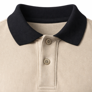 Polo de Golf Personalizado al por Mayor, Polo con Cuello en Contraste, Beige y Negro, Fabricante de Bordados e Impresiones Personalizadas - Product Image 4